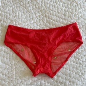 VS Sheer Ruched Back Strawberry Embroidered Hiphugger Panty